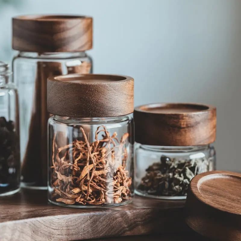 Glass Storage Jars With Airtight Wooden Lids BPA Free Clear Sealed Food Canisters For Kitchen Spice Coffee Tea Dry Goods Home