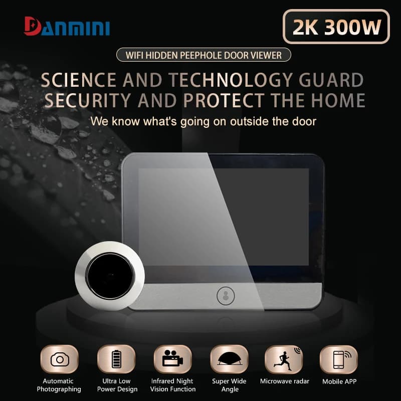 Telecamera digitale per porta Smart Cat Eye da 4,3 "IPS con display di grande capacità, campanello con foro peep 120 ° Monitor esterno per campanello pixel 2K300W