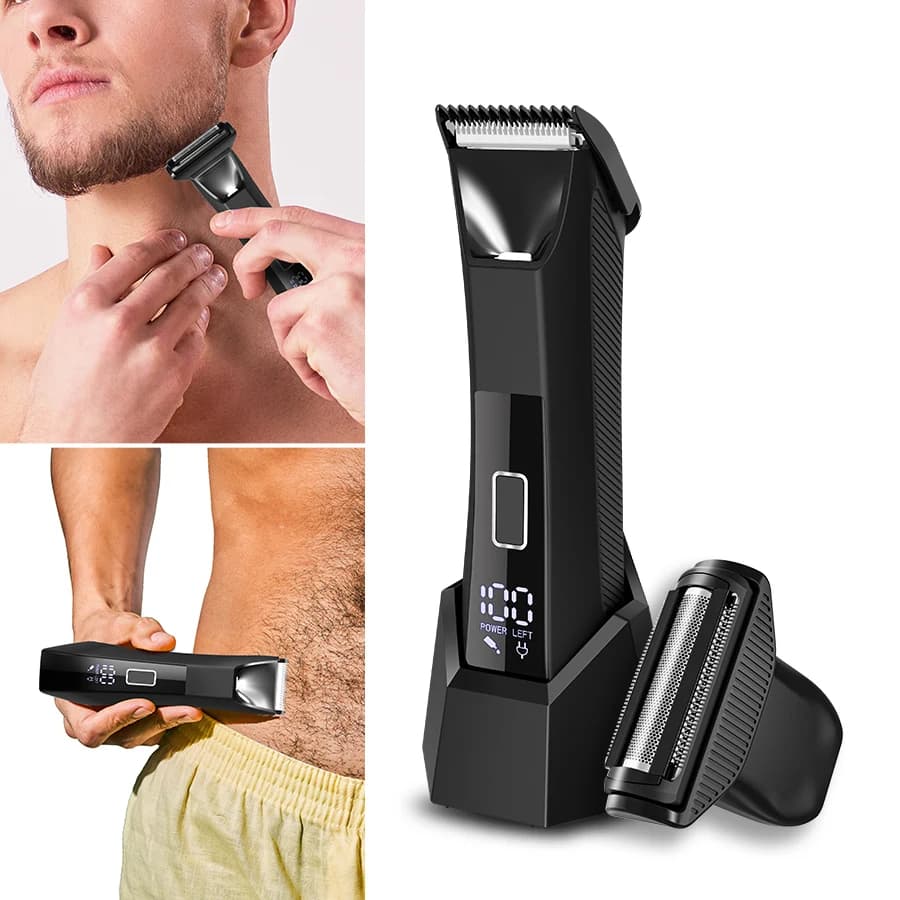Trimmer inguine/body 2 in 1 waterproof IPX6 - SkinSafe double head blades, Wet&Dry wireless toilet with quick USB-C charging