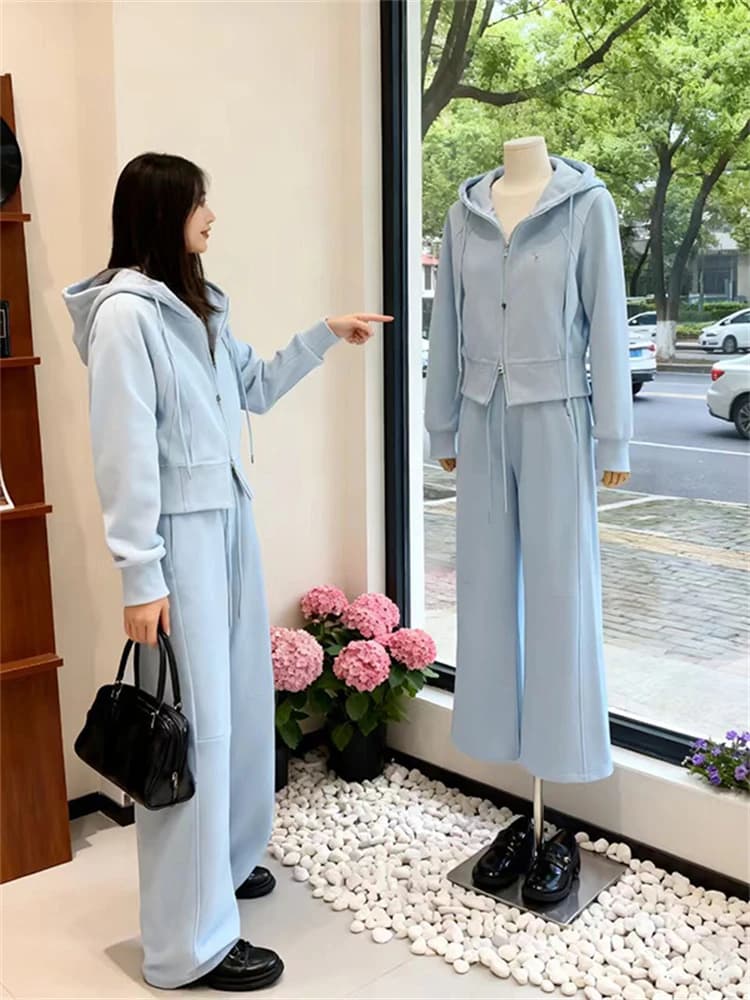Set di abbigliamento sportivo alla moda, felpa con cappuccio da donna e pantaloni a gamba dritta, due pezzi, nuovo stile per l'inizio dell'autunno, pantaloni versatili a vita alta