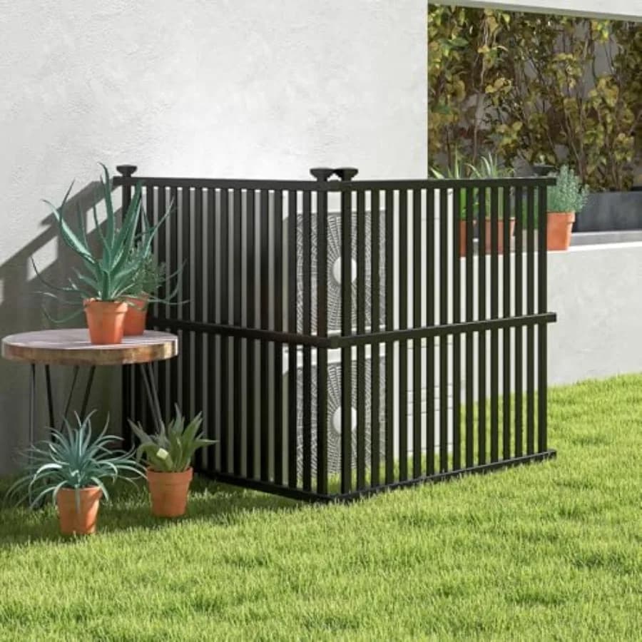 Recinzione per condizionatore d'aria a 2 pannelli 45W x 45H, Recinzione da giardino in vinile, Contenitore per bidoni della spazzatura, Recinto per attrezzature da piscina con picchetti metallici per il terreno, per esterni