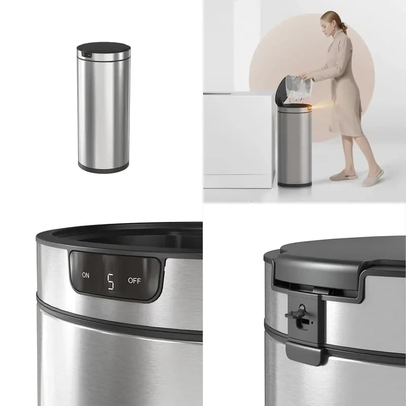 Smart Sensor Stainless Steel Trash Can with Lid USB Rechargeable Large Capacity Waste Bin for Kitchen Home