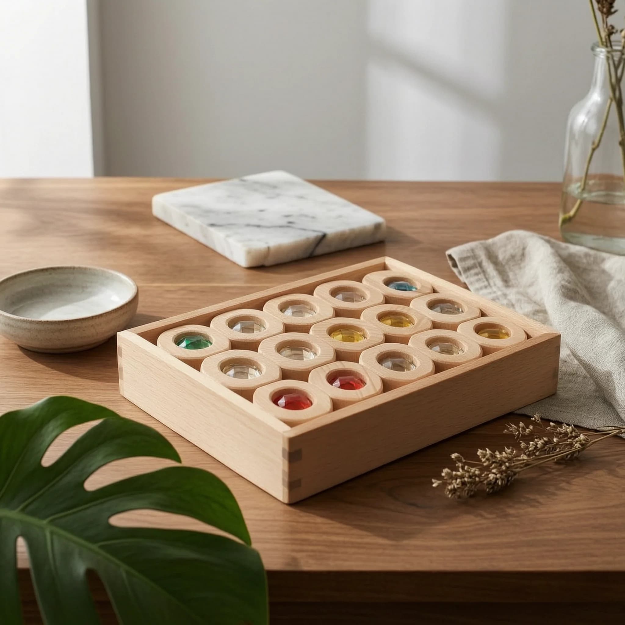 Gem Blocks with Tray Colorful Translucent Blocks with Wooden Frame Gem Cubes Rainbow Toy Crystal for Preschoolers, Light Table