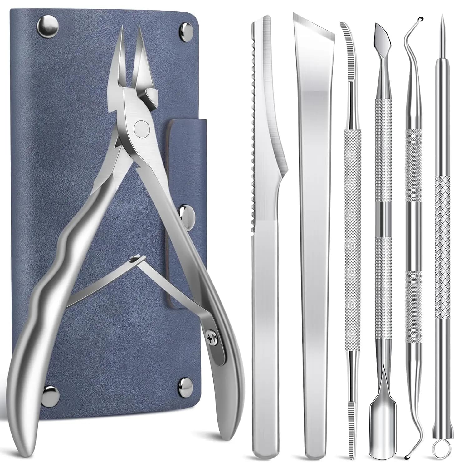 Set di 7 Pezzi per il Trattamento delle Unghie Incarnite, Kit di Rimozione in Acciaio Inossidabile, Tronchesine per Unghie Spesse, Strumenti per Pedicure