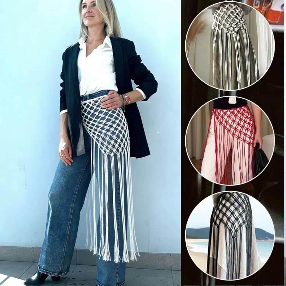 Cintura a frange alla moda, tessuta a mano, con frange a rete, decorazione per la vita da donna, per abiti, jeans, bikini, copricostume, gonne