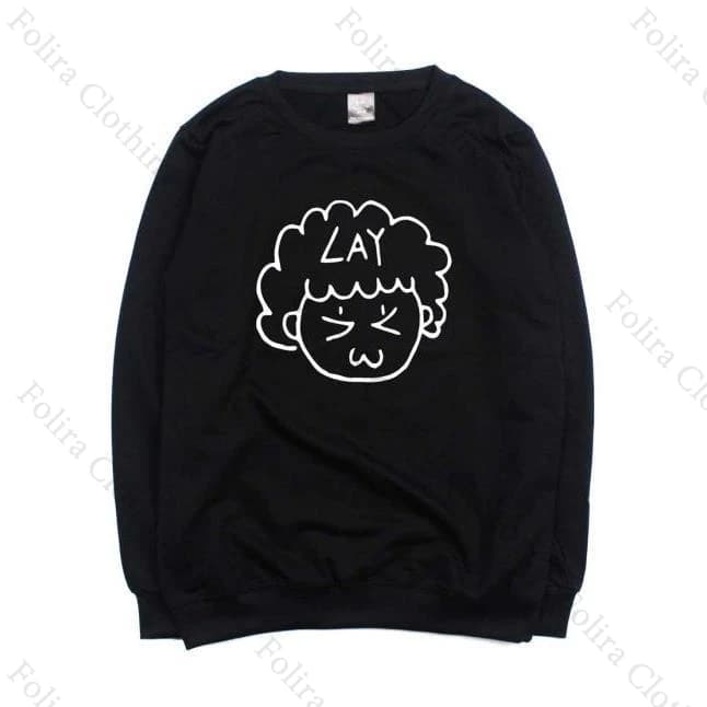Kpop LAY Zhang Cute Pirnt Hoodie for Fans Long Sleeve Tops Autumn Clothes for Women Pullover Woman Clothing Women Tshirt
