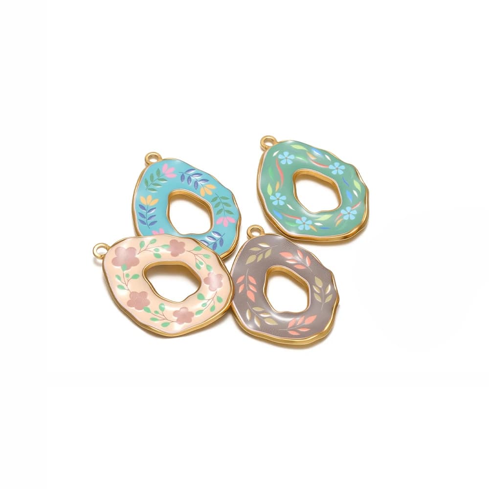 4pcs Stainless Steel Hollow Oval Pendants Enamel Flower Charms for Girls Jewelry Necklace Making DIY Bracelet Earrings Material