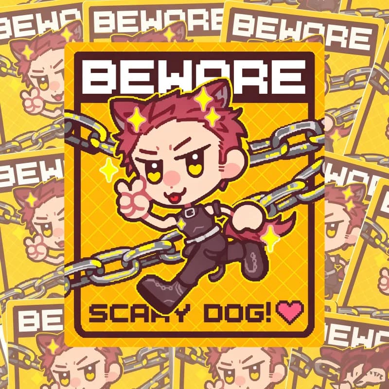 Cute Wolf Boy Waterproof Sticker Beware Warning Decal Cosplay Accessory For Laptop Water Bottle Phone Collectible Gift
