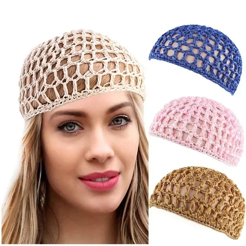 1 piece mesh crochet caps, thick crochet short hair caps in solid color for hair accessories for night sleeping, beach, bathroom