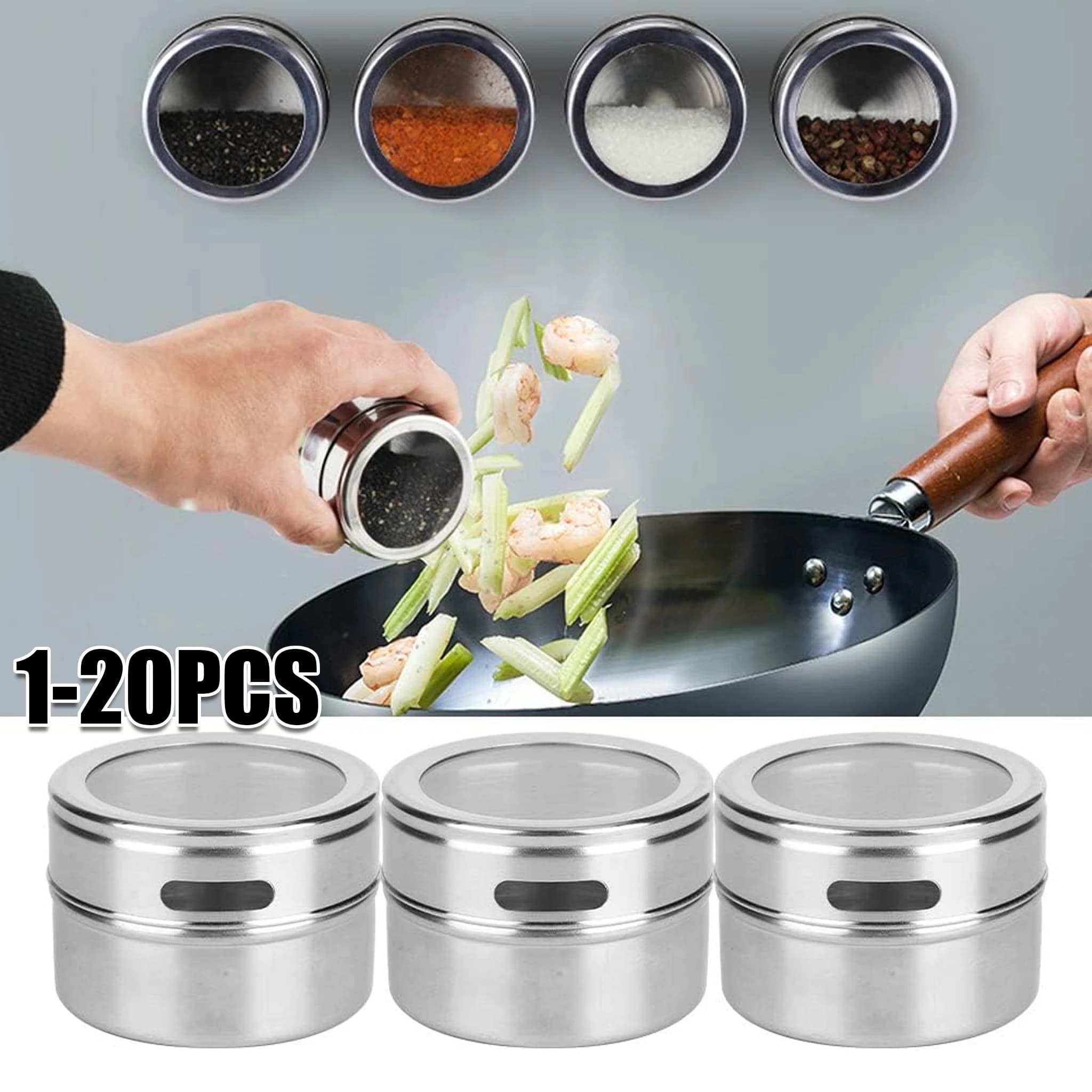 Spice Organizer Set Magnetic Stainless Steel Jars Tins for Pepper Seasoning Sprays Kitchen Storage Tools