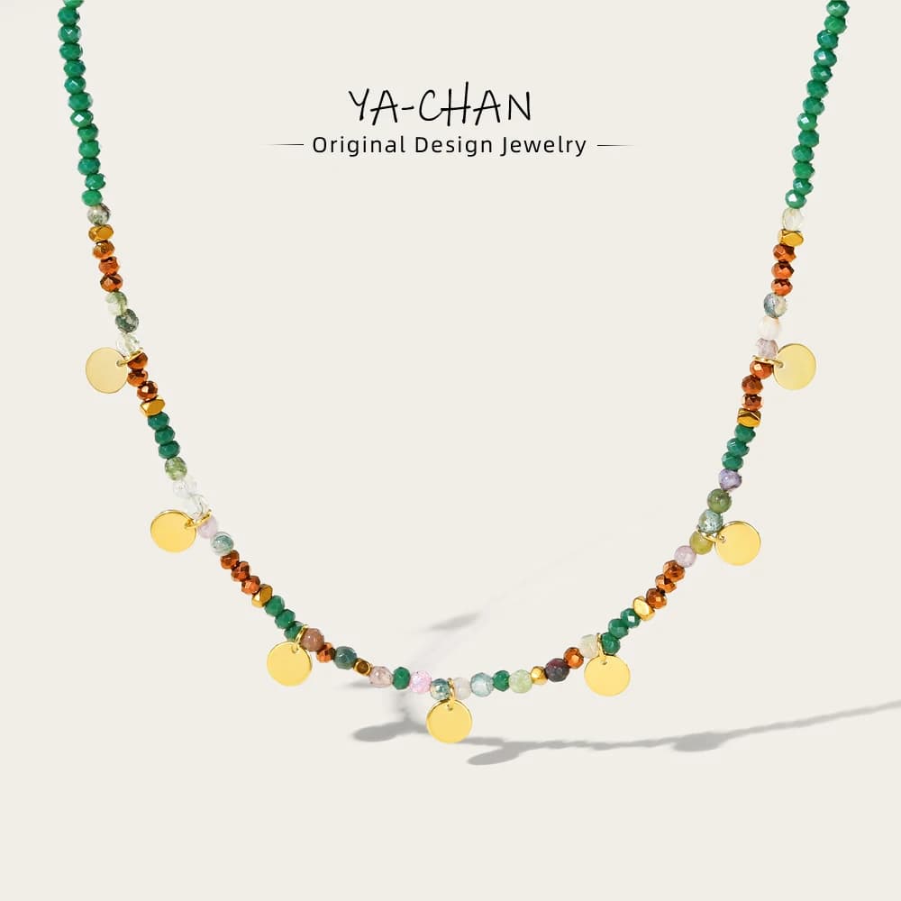 YACHAN Bohemia Colorful Acrylic Beaded Necklace for Women Handmade Bead Stainless Steel Round Pendant Necklaces Trendy Jewelry