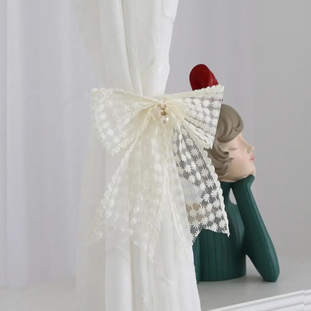 Set da 2 Pezzi: Eleganti Fermagli per Tende con Fiocco in Pizzo, Cinghie Semplici per Tende, Raffinate Fibbie per Tende da Finestra