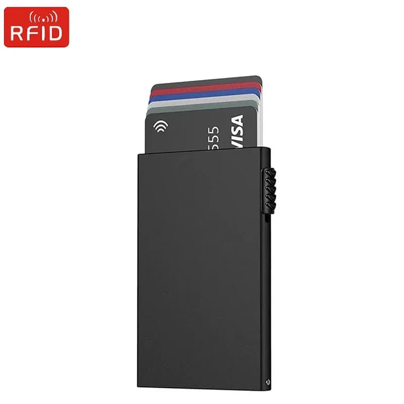 Portacarte RFID di Lusso, Portafoglio Sottile in Metallo per Carte Bancarie, Custodia Minimalista Pop-Up in Alluminio, Regalo