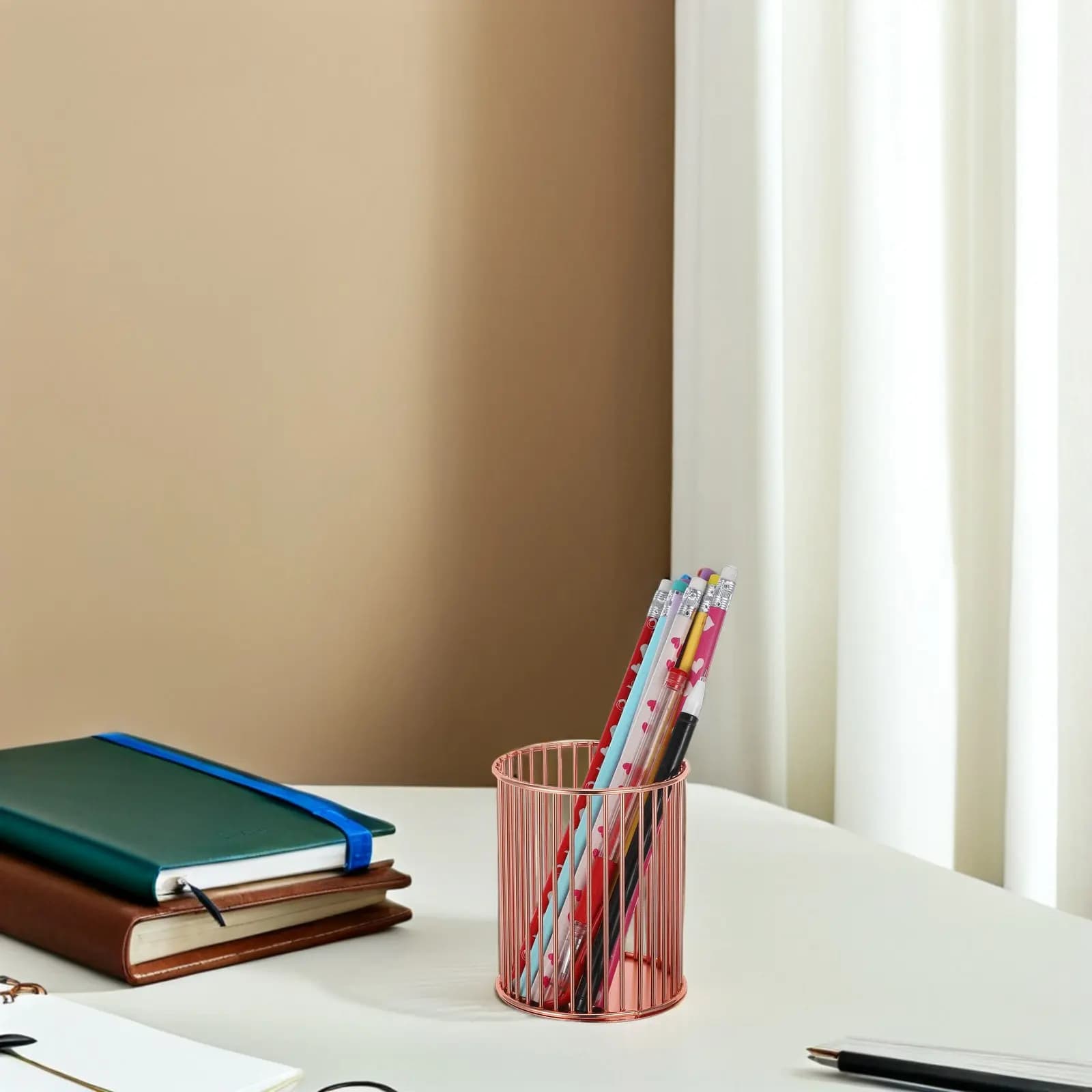 Set di 2 Portapenne in Metallo, Organizzatore da Scrivania, Porta Pennelli per Trucco, Contenitore per Matite per Sopracciglia, Accessori per Ufficio e Casa