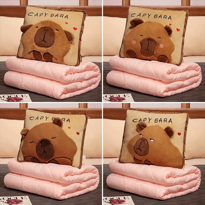 Cartoon Capybara Cuscino Trapunta 2 in 1 Coperta Cuscino da ufficio Pieghevole Cuscino per pisolino Coperta Cuscino per auto Coperta carina per aria condizionata