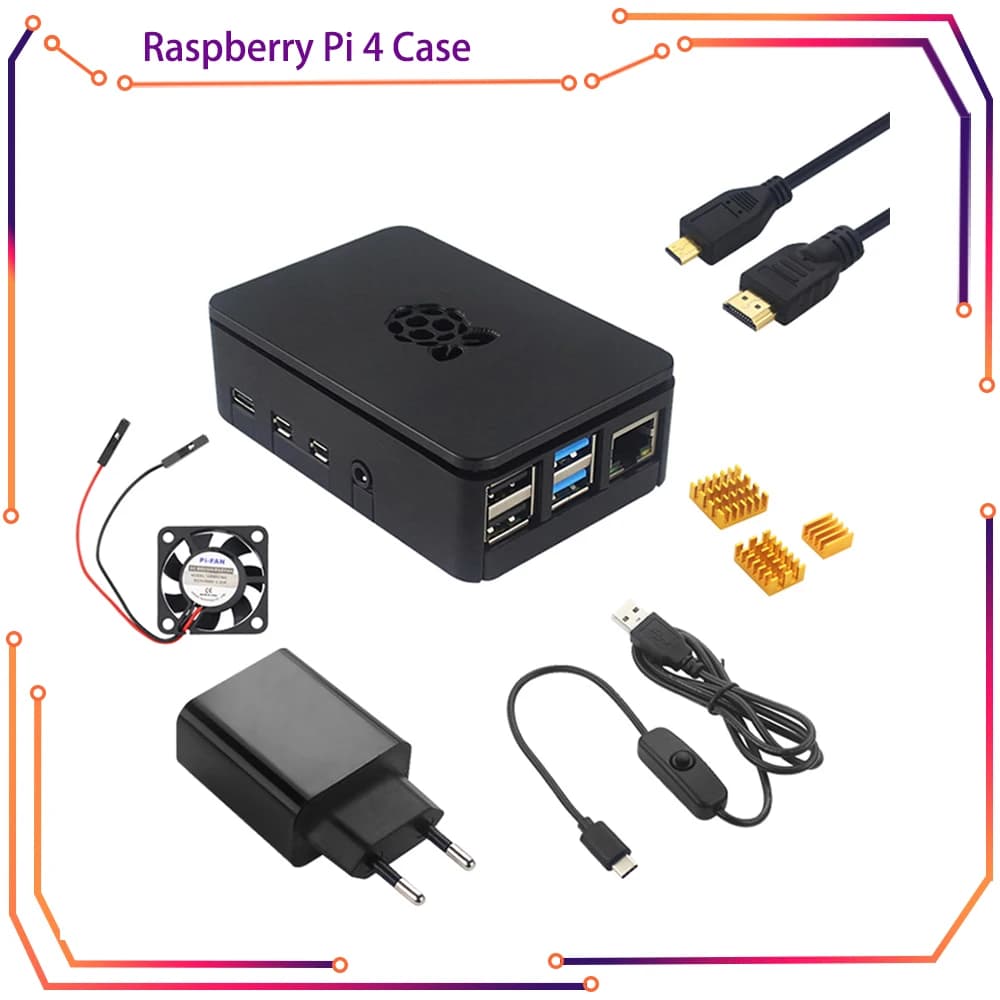 ABS housing box with plastic shell Raspberry Pi 4 with cooling fan feed adapter board for heat dissipator HDMI cable for RPI160