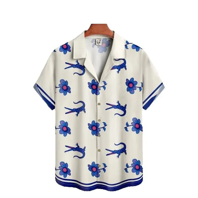 Camicia estiva da uomo Moda di strada Camicie hawaiane quotidiane Stampa di cartoni animati Abiti corti larghi casual Manica da spiaggia Top larghi 2025