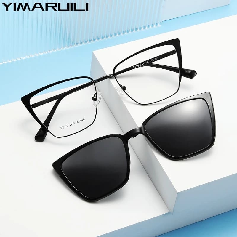 YIMARUILI Occhiali da sole con aspirazione magnetica con clip polarizzante alla moda Occhiali da vista ottici ultraleggeri Cat Eye Montatura da donna