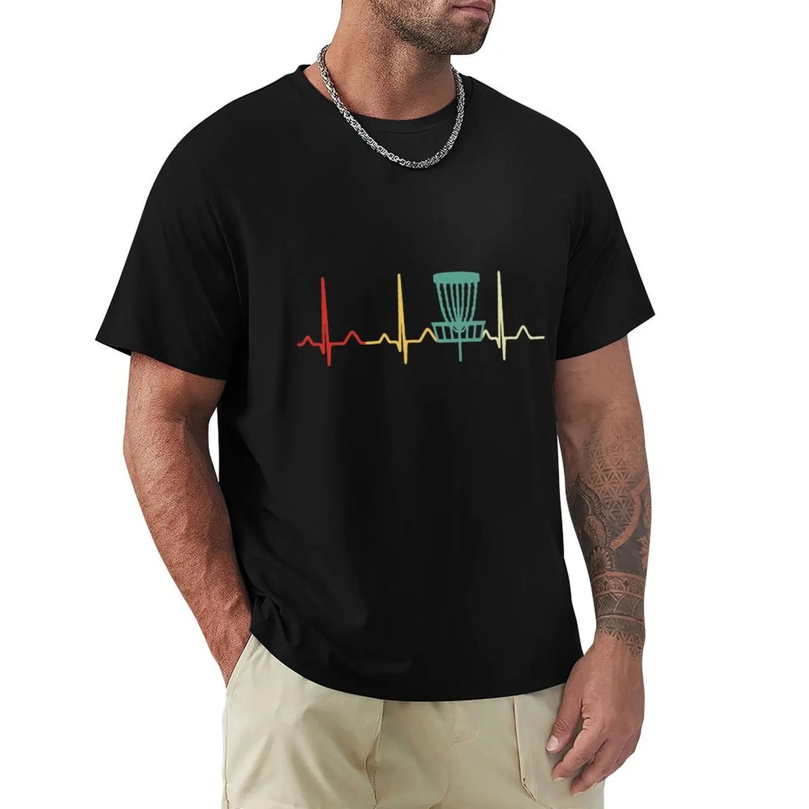 Disc Golf Retro Heartbeat T-Shirt t shirts for man pack cotton T-Shirt