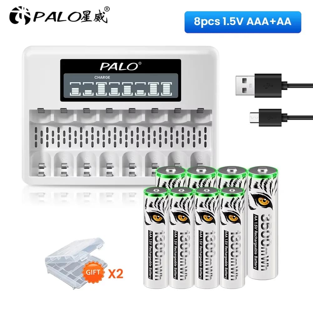 Batterie ricaricabili agli ioni di litio PALO 1.5V AA AAA con caricatore USB LCD per batterie AA AAA da 1.5V