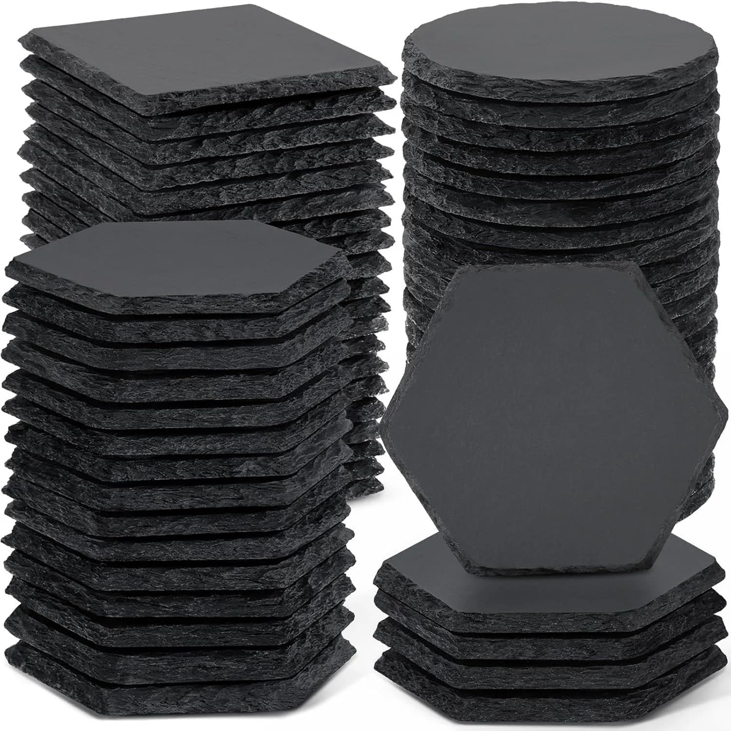 8-piece bulk slate cupboards: black stone empty spaces made by square, round and 4 inch hexagonal for laser engraving and home decorations