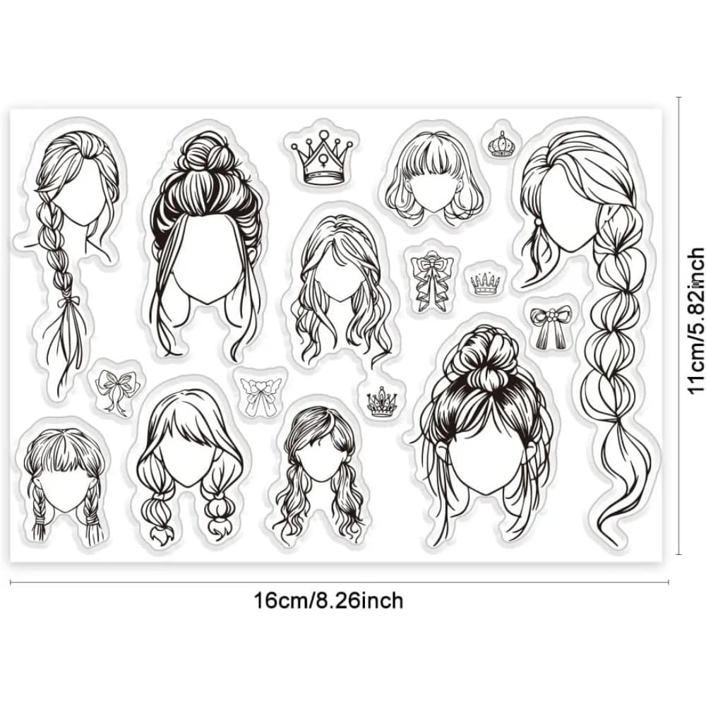 Hairstyle Clear Stamps Set 17pcs Stamp Rubber Stamp for Journaling Transparent Stamps for Character Photo Album Decoration