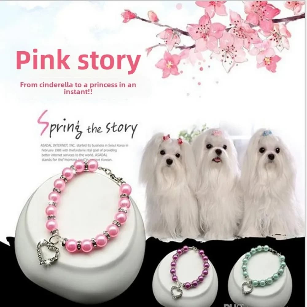 Collare per cani e gatti Collana di gioielli Perla imitazione Bling Stile principessa Ciondolo d'amore Regalo di San Valentino Forniture per decorazioni per animali domestici