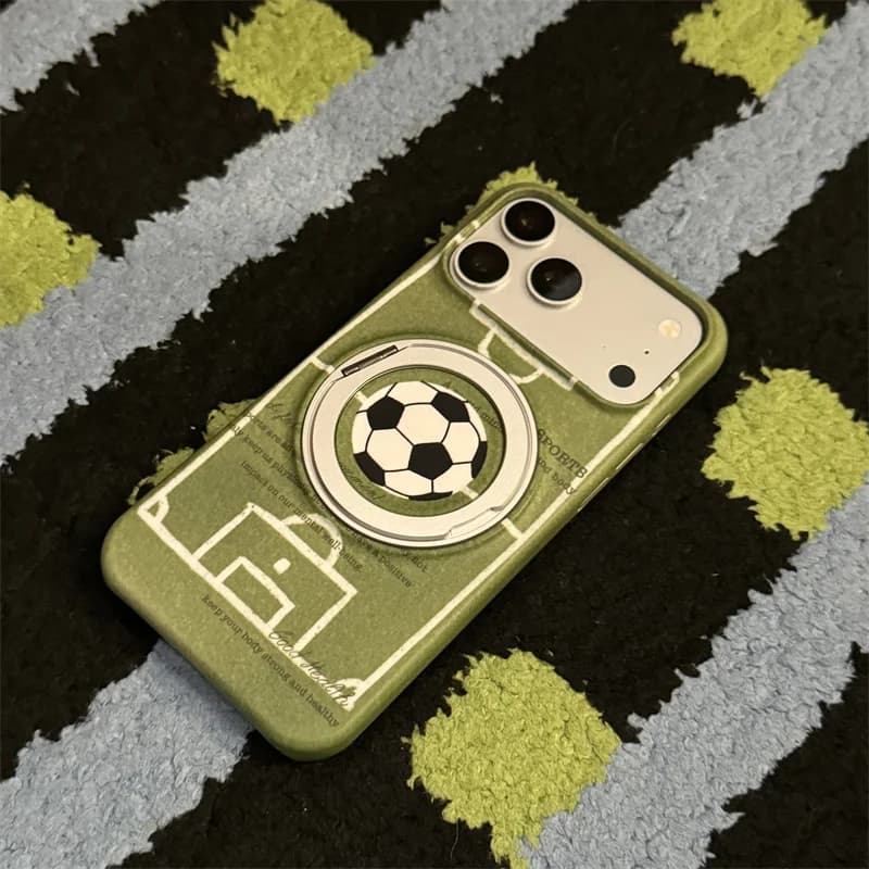 Sporty Football Magnetic Ring Case iPhone 17 16 15 Pro Max Vintage Soccer Green Matte Slim Anti Scratch Fashion Phone Back Cover
