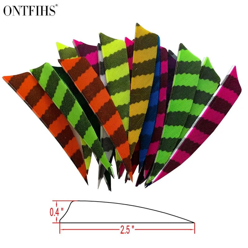24 Pcs ONTFIHS New 2.5 Inch Shield Stripe Arrow Feather Fletching Cut Hunting Turkey Feathers For Arrows Archery Diy