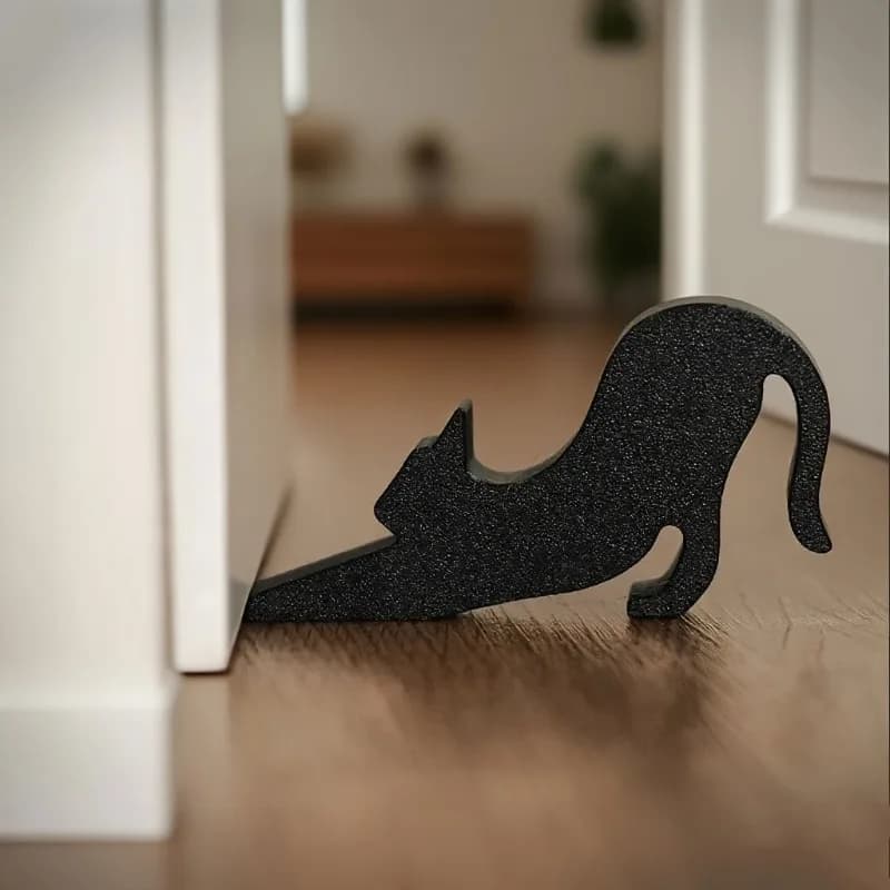 Fermaporta simpatico gatto nero - Fermaporta anticollisione con superficie opaca in plastica resistente con design simpatico gatto seduto