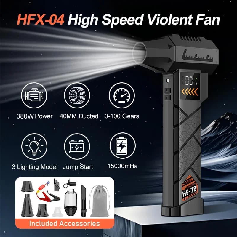 Aspirapolvere senza fili Violent Fan 2800000RPM con motore brushless, soffiatore d'aria turbo per la pulizia dell'auto con luce LED e display digitale