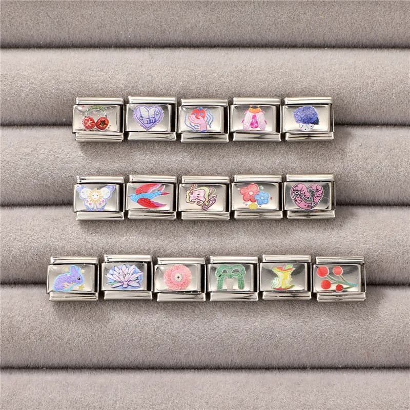 Creative Design Flowers Cactus Rabbit Butterfly Italian Charms Fit 9MM Stainless Steel Fashion Women Bracelet Jewelry DIY Making
