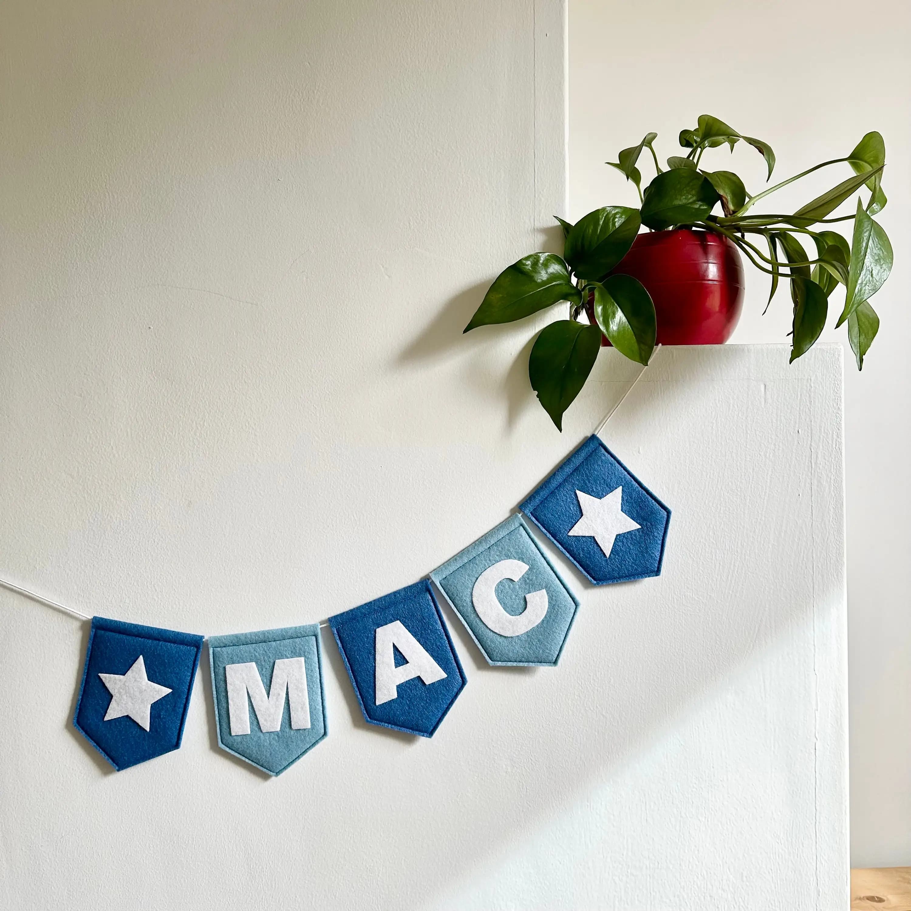 Personalized Blue Felt Name Bunting Garland Custom Baby Name Banner Nursery Decor Boys Kids Room Wall Hanging Baby Shower Gift