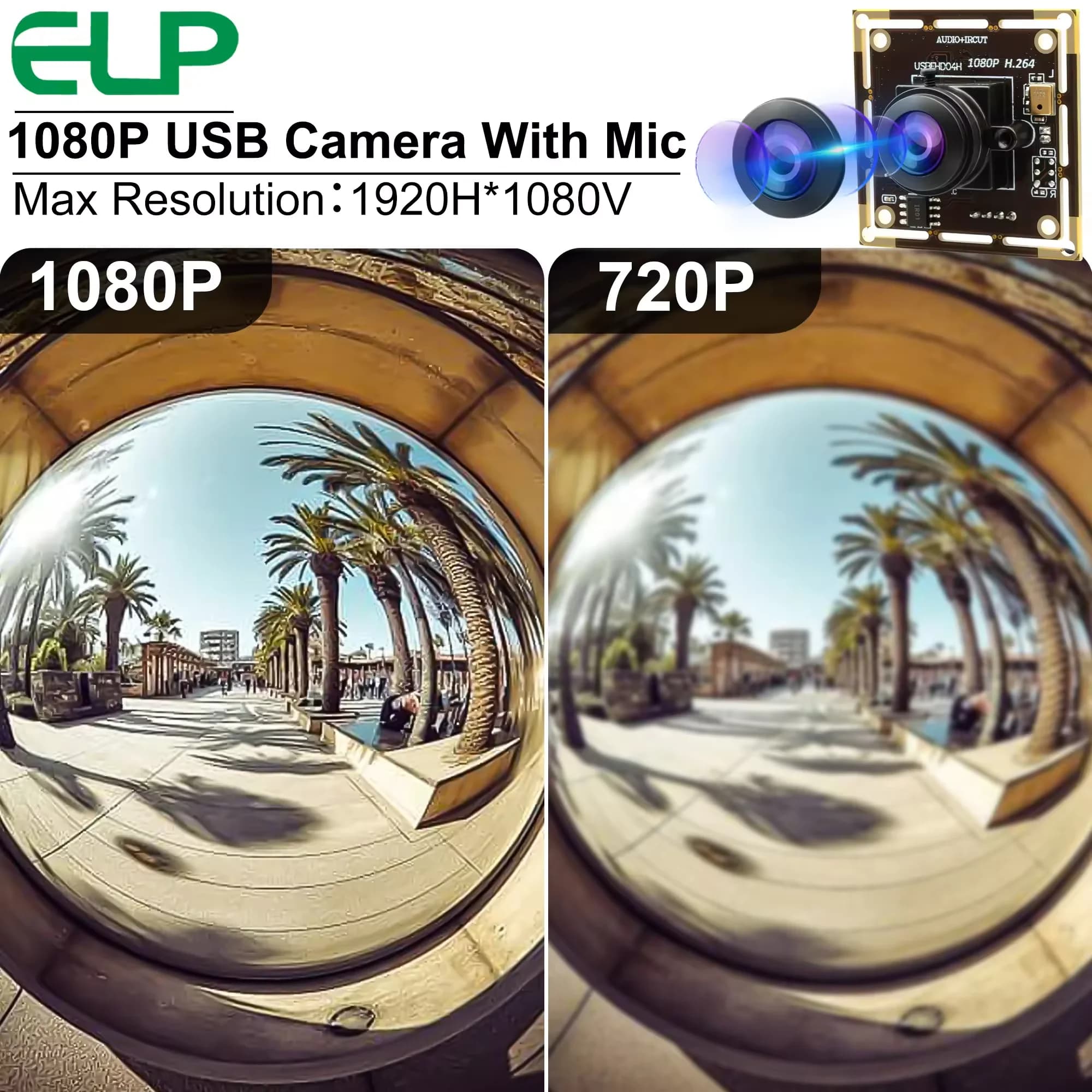 ELP 1080P 30fps USB camera module 180 degree wide-angle fisheye lens Mini webcam with microphone AR0330 USB audio camera