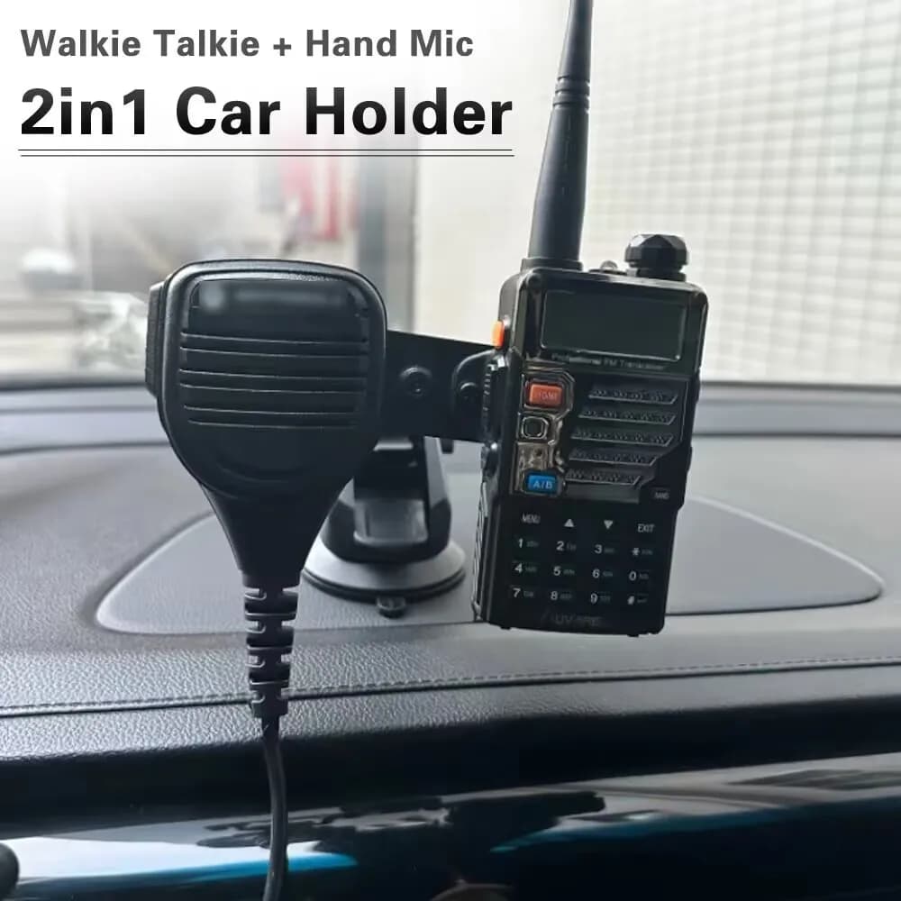 Supporto per auto Accessori per staffa per walkie-talkie 2in1 In mano per auto Supporto per altoparlante per microfono PTT per supporto per radio bidirezionale Supporto per auto
