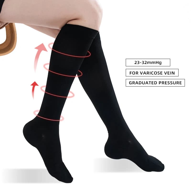 Legbeauty 23-32mmHg Calzini a compressione medica per polpacci Pressione unisex Classe 2 Vene varicose Calze alte al ginocchio Punta chiusa S-5XL