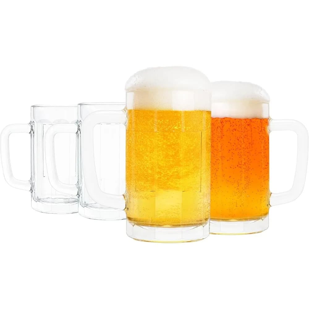 Set di Quattro Bicchieri da Birra Resistenti da 16oz con Manico, Adatti al Congelatore, Bicchieri Classici per Bar e Bevande