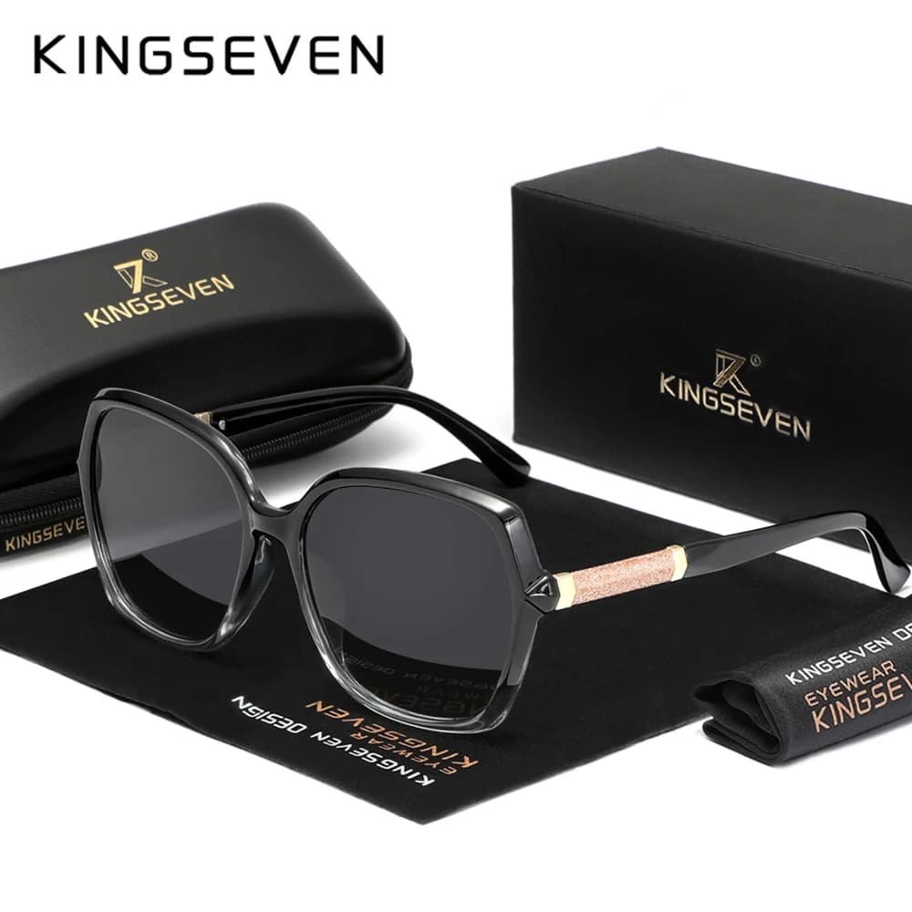 KINGSEVEN Occhiali da Sole Polarizzati Anti-UV400 per Donna, Montatura Grande a Farfalla, per Shopping, Vacanze e Guida