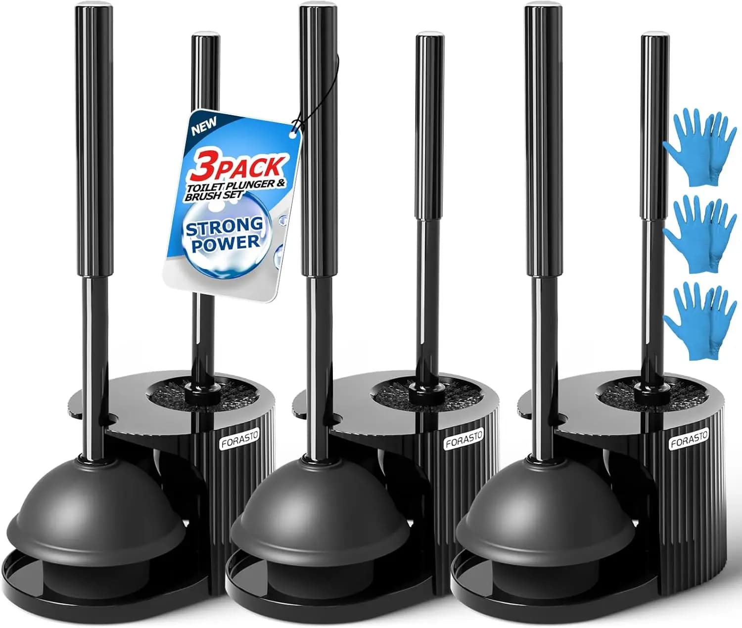Set di 3 Pezzi 2-in-1: Spazzola per WC e Sturalavandini con Manico Allungato, Strumenti per la Pulizia del Bagno per una Pulizia Efficiente