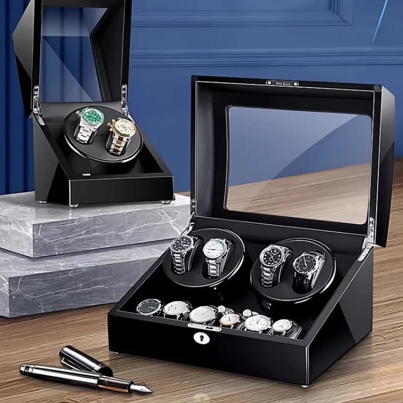 Avvolgitore Automatico Doppio per Orologi, Scatola in Pelle con 2 Slot, Avvolgitore per Orologi da Uomo con Motore Silenzioso