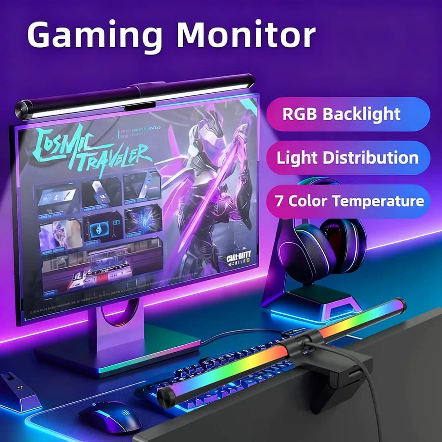 Barra luminosa per monitor LED RGB Barra sospesa dimmerabile continua per lavoro e giochi - Lampada d'atmosfera per illuminazione dello schermo Gioco di apprendimento