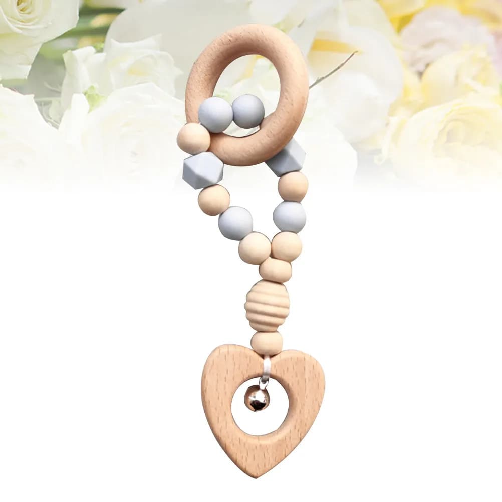 Massaggiagengive e Sonaglio Blu per Neonati con Perle in Silicone e Legno, Catena Molare per Neonati, Lattanti e Bambini Piccoli, Coordinazione Mano-Occhio