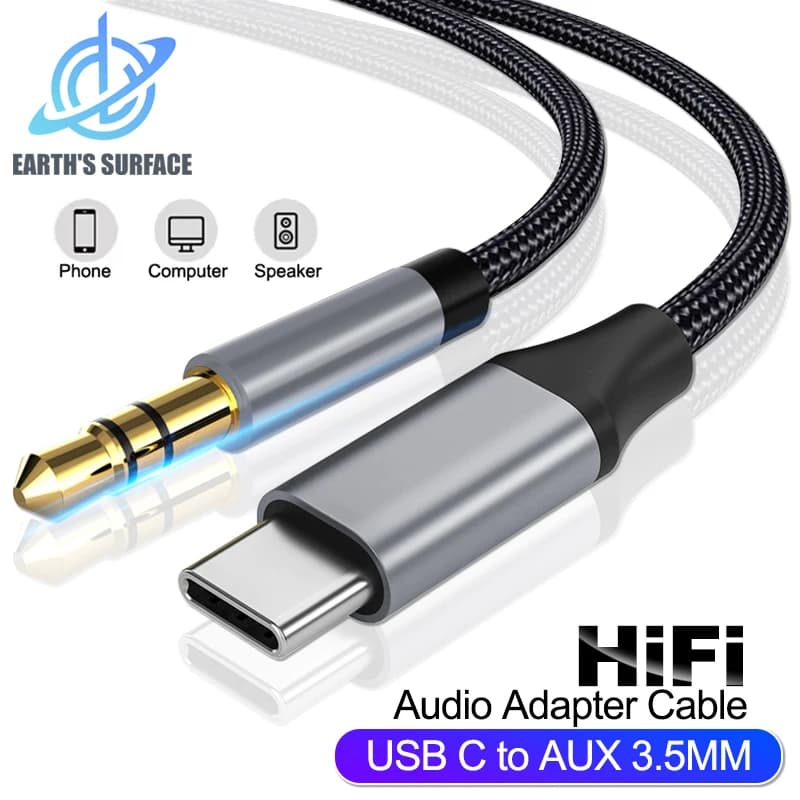 USB Tipo C a Jack da 3,5 mm Cavo audio Aux Adattatore per altoparlante per auto USB C Maschio a AUX Maschio Convertitore per cuffie per Xiaomi Samsung
