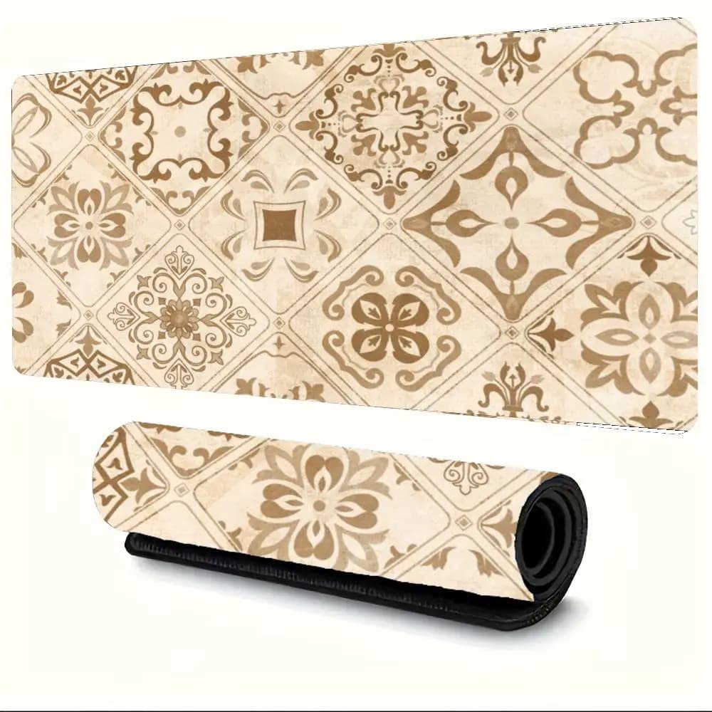 Vintage Boho Moroccan Tile Mouse Pad XXL Large Desk Mat Ethnic Pattern Non-Slip Base Stitched Edges for Gaming Office Laptop