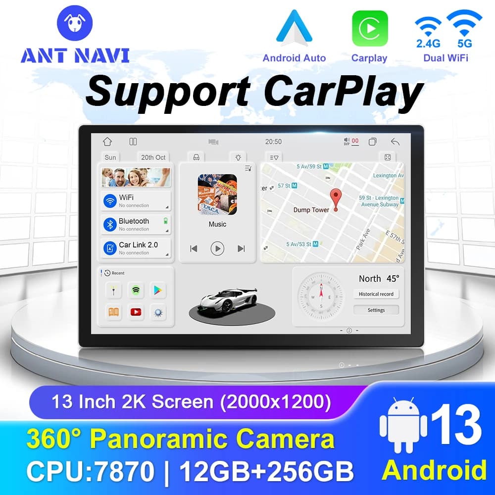 13 inches 8G 256G with 360 degrees around A7870 Android 13 Autoradio GPS navigation CarPlay multimedia video player
