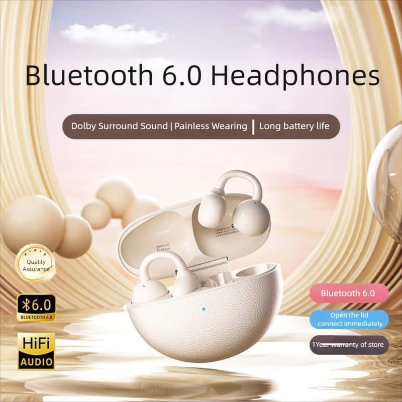 Auricolari Bluetooth 6.0 Wireless con Texture Lychee, Impermeabili IP65, Indossabili Senza Dolore, Non Intrauricolari, per Corsa e Sport