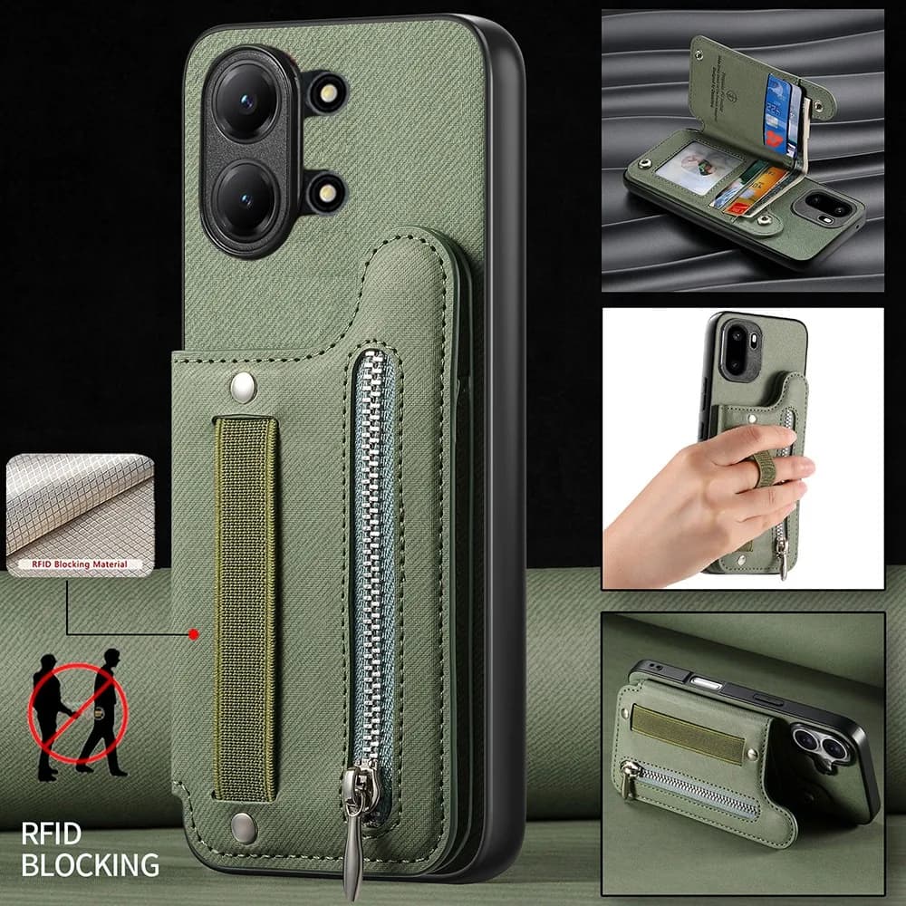 Custodia a portafoglio in pelle con cerniera per Poco X8 Pro Max 5G 2026, cover di lusso con cinturino elastico e protezione RFID per Xiaomi Poco X8 Pro