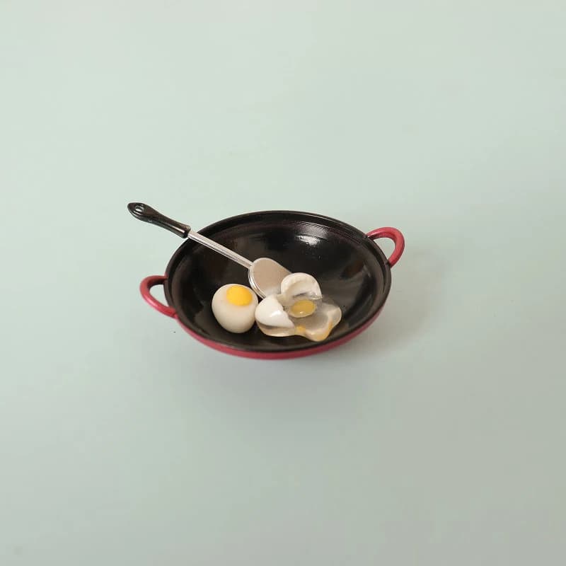 Set di Accessori per Cucina in Miniatura per Casa delle Bambole 1:12, Giocattoli Alimentari, Spatola per Uova e Padella Simulate