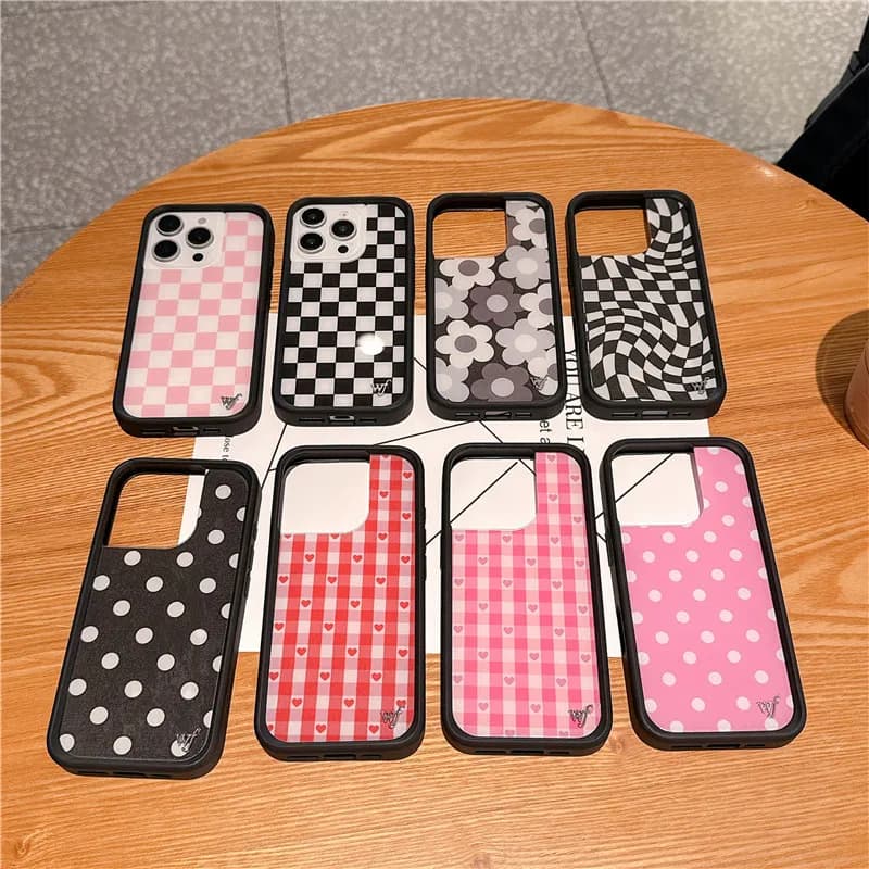 Wildflower Gingham Heart Phone Case for iPhone 16 15 14 13 12 17 Pro Max Plus Air 15Plus Pink Polka Dot Girls WF Checkers Cover