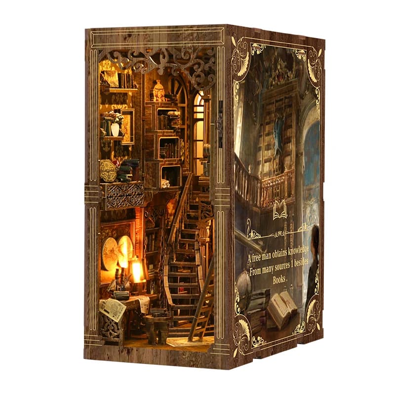 Kit di inserti per angolo di libri in legno fai-da-te Case delle bambole Giocattoli da costruzione Fermalibri Scaffale Decor Case delle bambole Giocattoli per bambini Regali di Natale